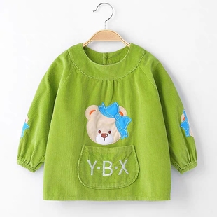 秋冬季 小孩婴儿反穿衣吃饭衣围兜护衣 宝宝灯芯绒罩衣纯棉防水长袖