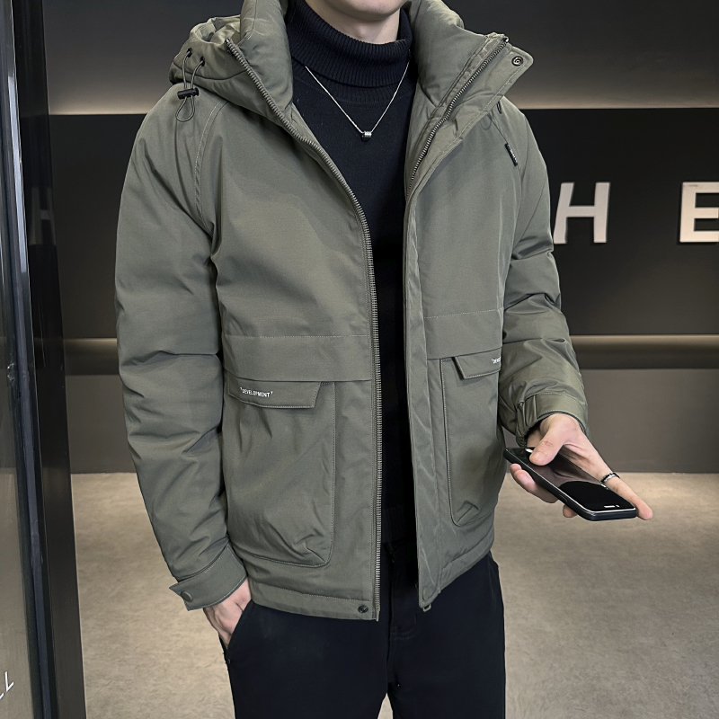 冲锋衣款连帽外套男士冬装2025新款潮牌加厚高充绒量羽绒服男夹克