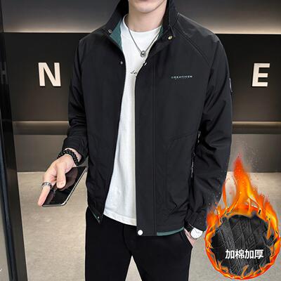 拼色二棉外套男2025秋冬季新款短款修身工装加厚立领外套男士棉服