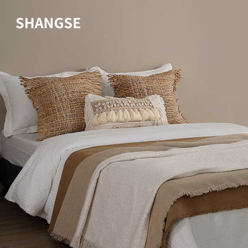 尚塞原创设计侘寂风中古风民宿样板房灰色床旗简约简约搭毯床尾巾