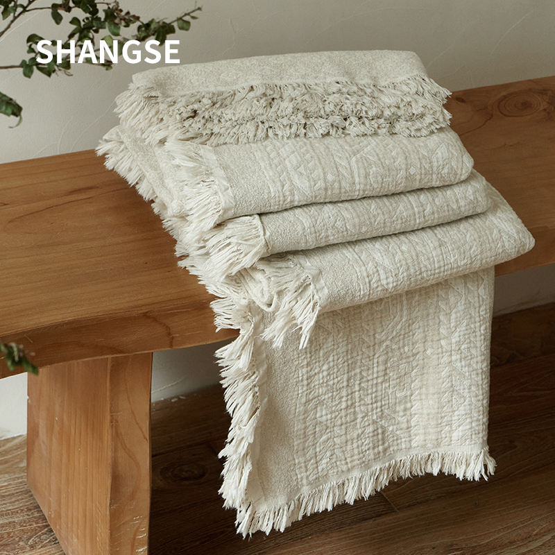 尚塞原创设计侘寂风中古风民宿样板房米色床旗简约搭毯搭巾床尾巾,床上用品,床旗,淘宝优惠券,粉丝福利购,淘宝优惠卷