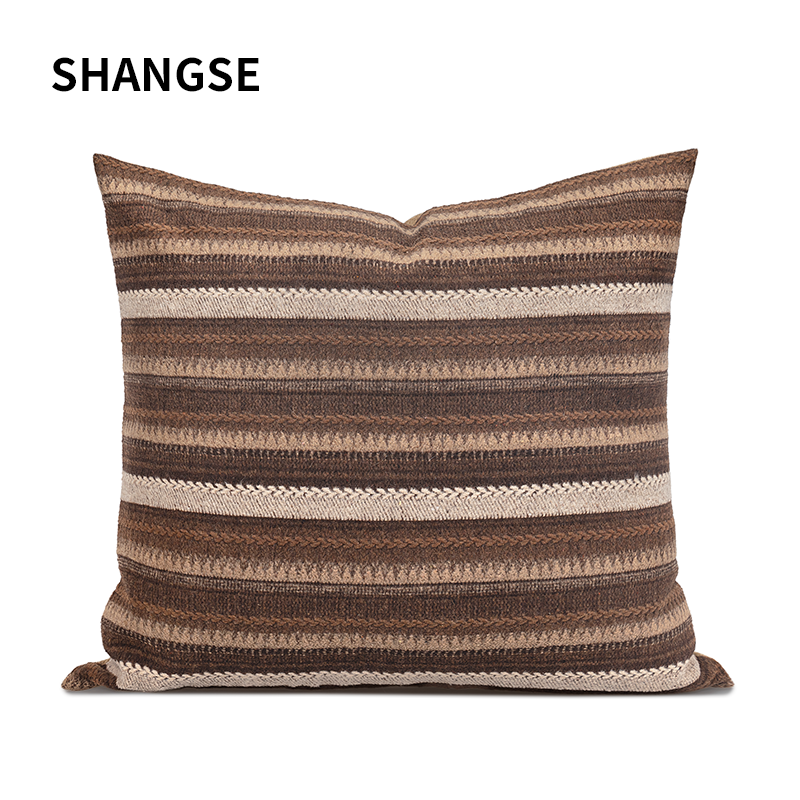 尚塞原创设计侘寂风美拉德中古风民宿样板房酒店复古条纹抱枕客厅