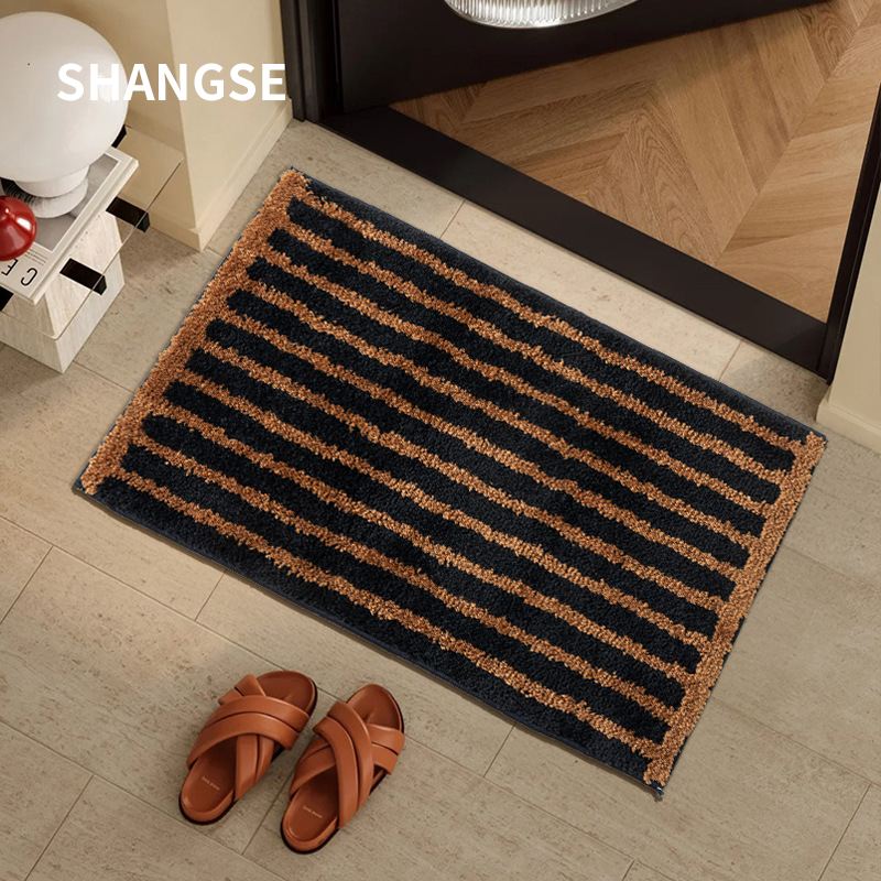 尚塞原创设计侘寂风中古风民宿样板房植绒地毯浴室客厅卧室床边毯