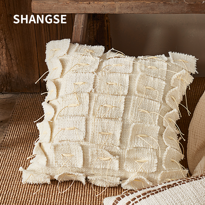 尚塞原创设计自然侘寂风中古风高端民宿编织米黄色样板房沙发抱枕,居家布艺,靠垫/抱枕,淘宝优惠券,粉丝福利购,淘宝优惠卷