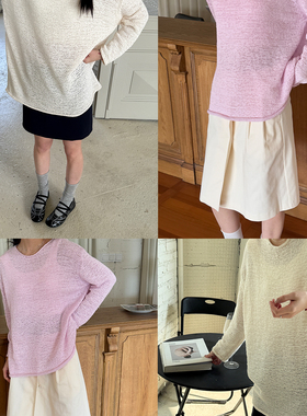 By turnns｜初桃｜慵懒圆领卷边廓形毛衣休闲质感上衣