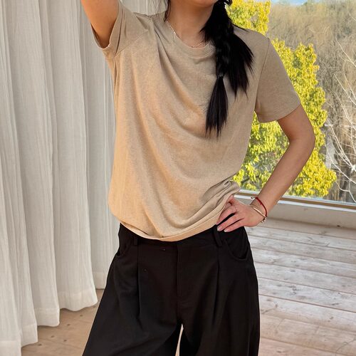 宽松透气棉麻竹节棉圆领短袖