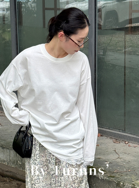 By turnns｜信札未几｜简约蕾丝花边T恤廓型宽松休闲长袖卫衣上衣