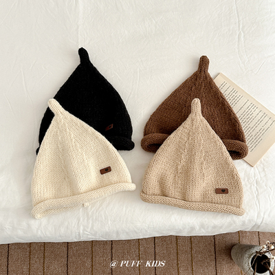 儿童毛线帽秋冬季ins韩版保暖奶嘴尖尖帽男女宝宝卷边针织毛线帽