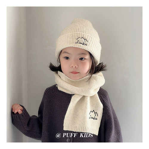 儿童帽子围巾套装秋冬季女童毛线帽宝宝护耳帽女童针织帽男孩冬款