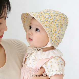 婴儿帽子春秋季 宫廷帽小月龄小碎花公主遮阳帽女童防晒帽 宝宝薄款