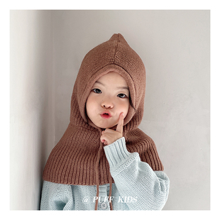 儿童帽子围巾一体帽克拉法帽秋冬季女童保暖毛线帽围巾男童护耳帽