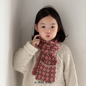 儿童围巾秋冬季 菱格口袋复古百搭针织围脖男童女童保暖防风脖套冬