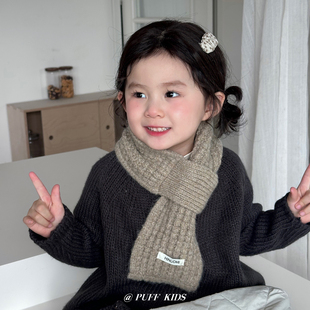 儿童围巾冬季韩系小标洋气针织交叉围脖男女宝宝保暖防寒护颈脖套