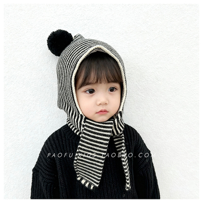 儿童帽子围巾一体帽秋冬季男童女童针织帽宝宝保暖防寒护耳毛线帽