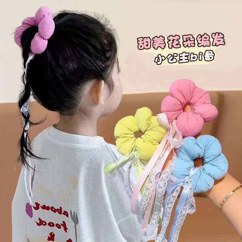 甜美韩系填充花朵飘带大肠发圈立体大号发绳女童头花皮筋儿童发饰