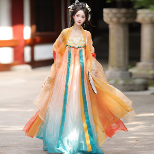 原创唐制汉服女齐胸襦裙复原飘逸古风秋款中国风古装全套春秋
