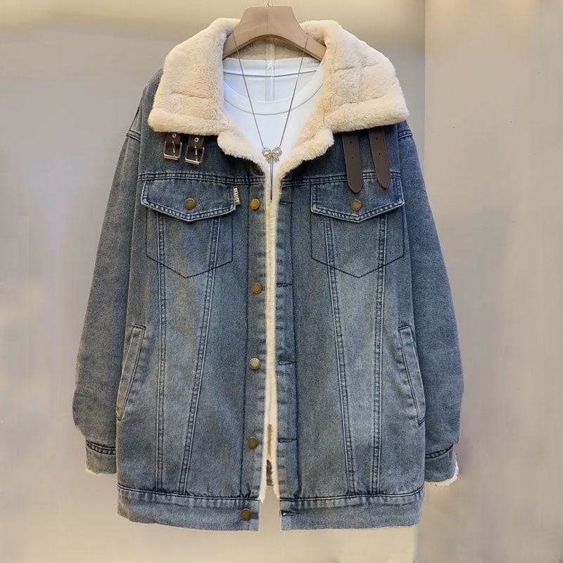 羊羔绒牛仔派克服宽松白搭外套女