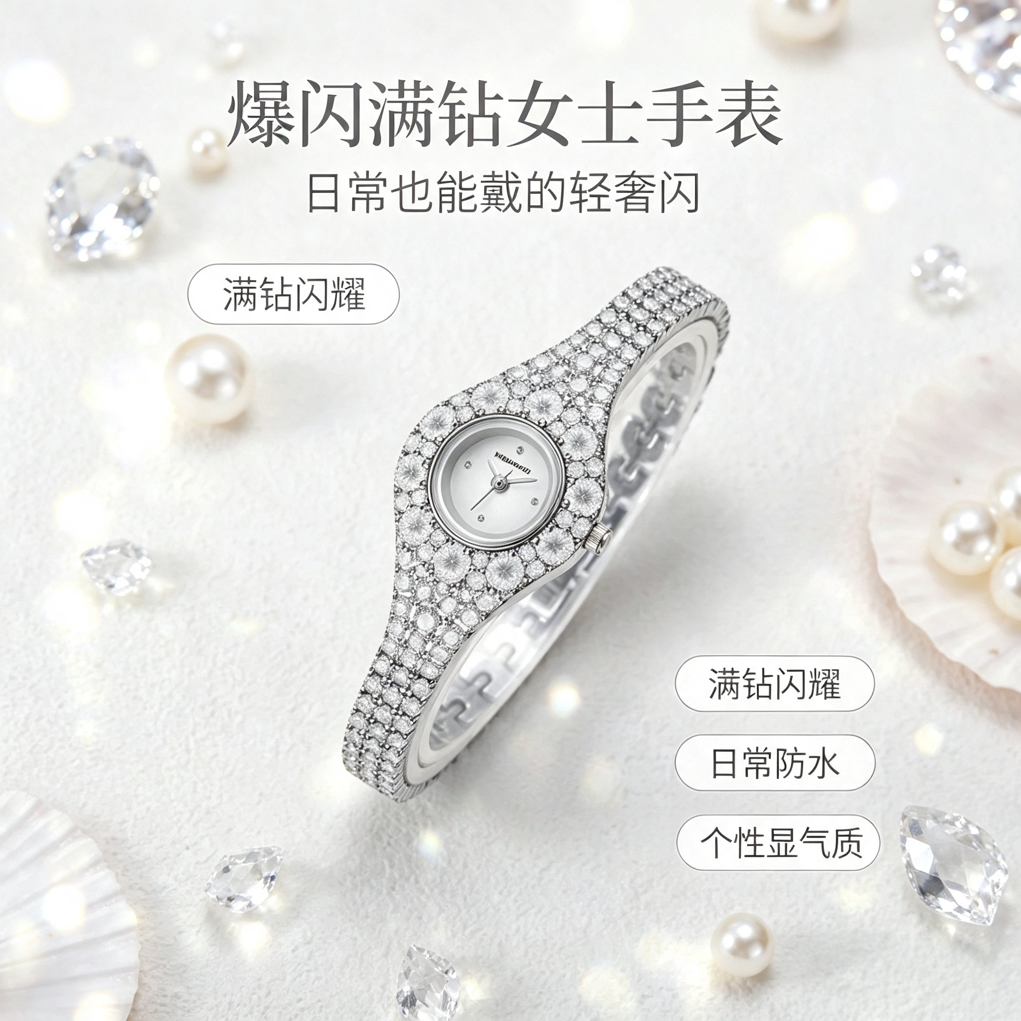 2026新款女士满钻爆闪手表防水轻奢精致显气质小众个性石英腕表