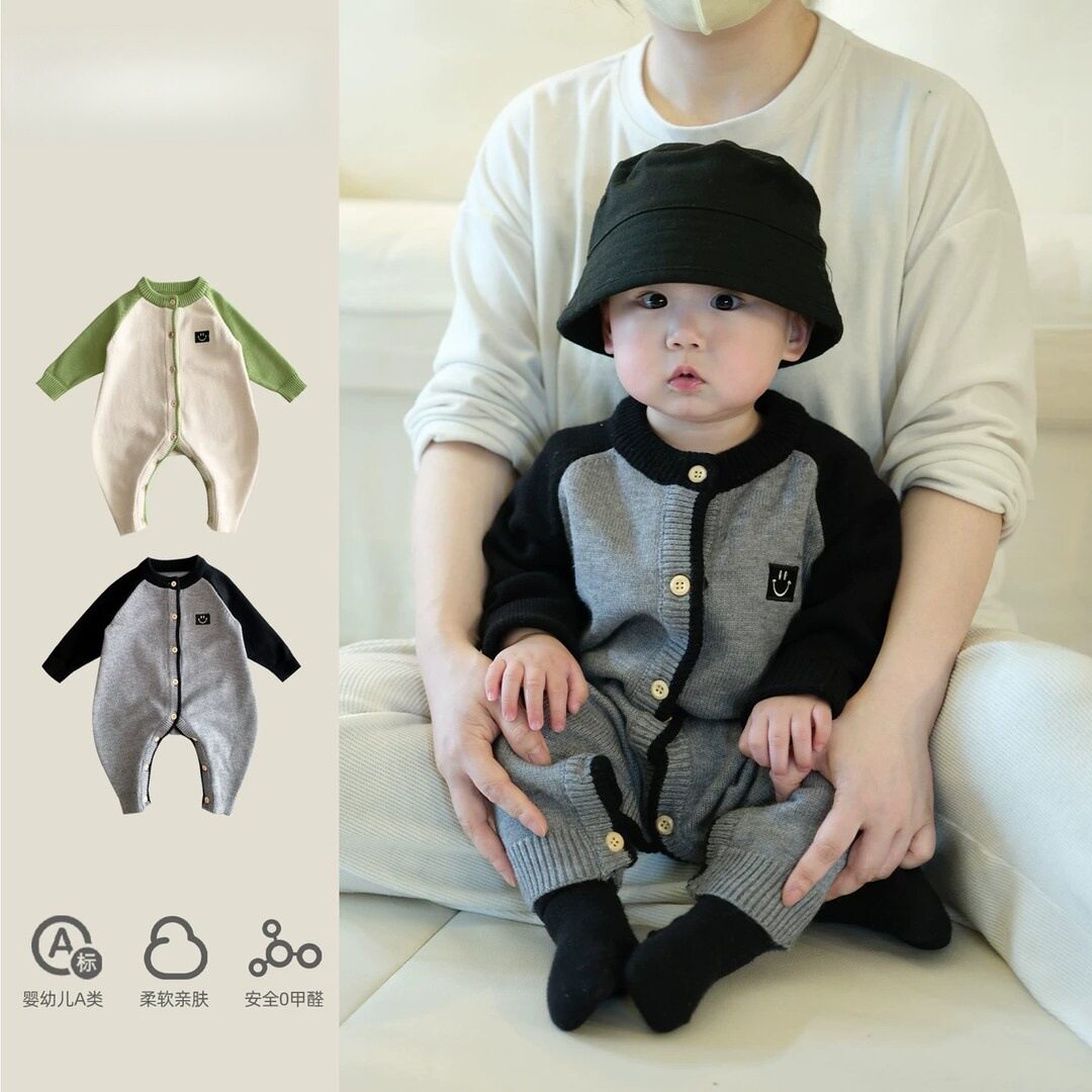 新生儿韩版超萌针织哈衣外出爬服