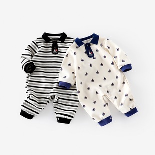 婴儿春装学院风连体衣韩版新生儿满月周岁衣服男女童春装哈衣爬服