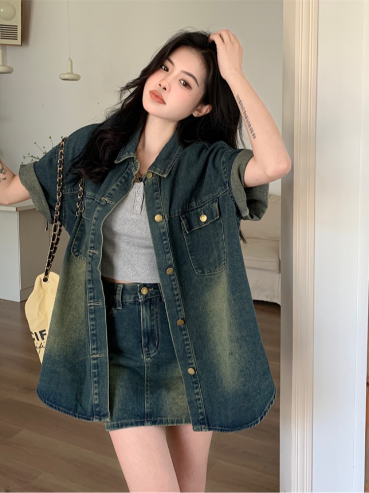 谢谢家复古港风牛仔套装