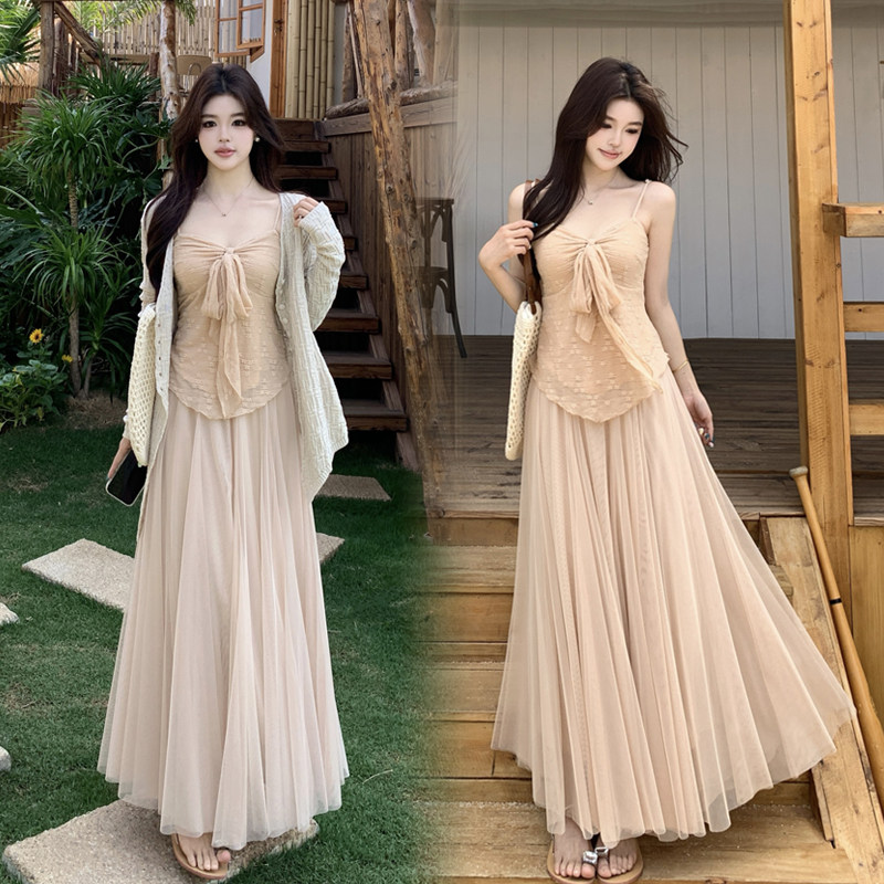 MM谢谢家大码夏新款三件套纯欲慵懒风千金初恋遮肉显瘦连衣裙套装