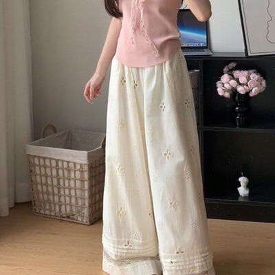 胖mm显瘦亚麻蕾丝夏日轻薄裤子