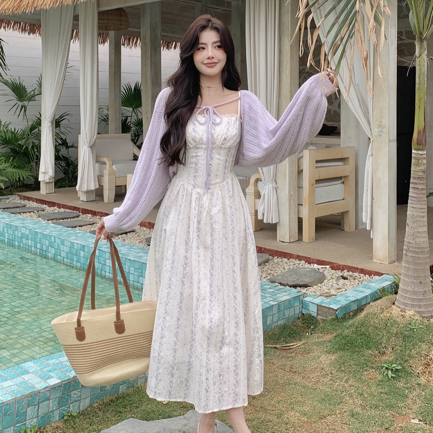 连衣裙+温柔软糯针织开衫两件套