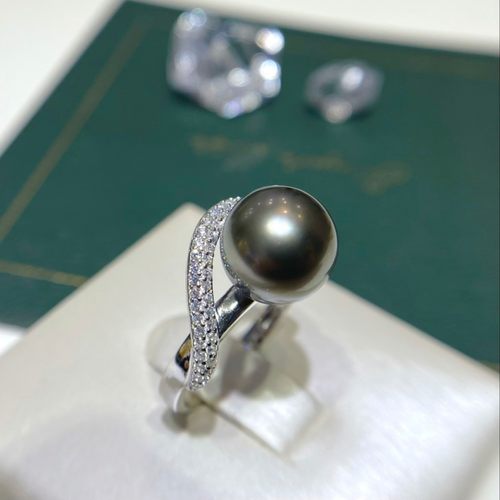 S925银戒指10-11mm大溪地黑珍珠色泽浓郁干净简约大方