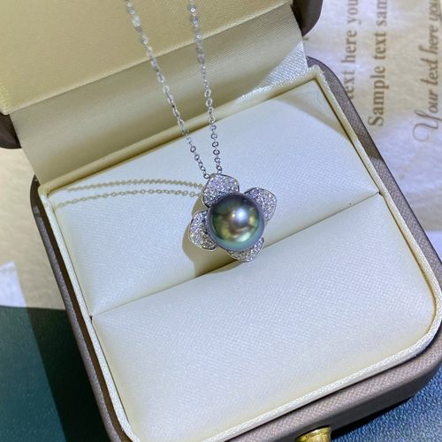 通体s925银 四叶草海水珍珠吊坠   9-10mm海水大溪地黑珍珠