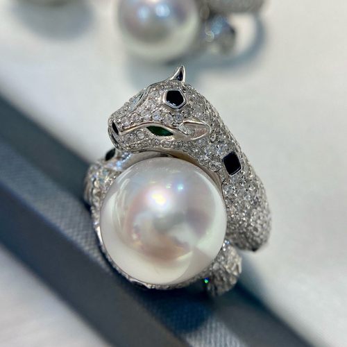 S925银大牌同款豹子海水珍珠戒指时尚轻奢  高贵气质  13-14