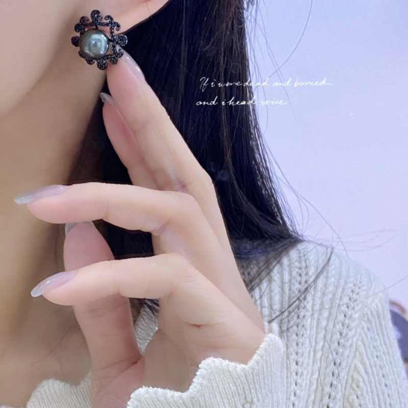 s925银海水珍珠耳钉铑钴无氰