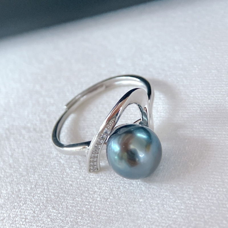 天然大溪地海水珍珠戒指开口可