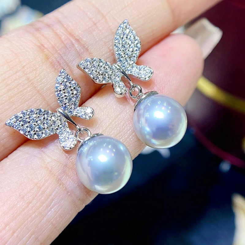 S925银耳钉8-9mm真多麻海水珍珠