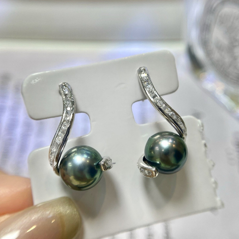 通体s925银蛇形珍珠耳钉高贵气质