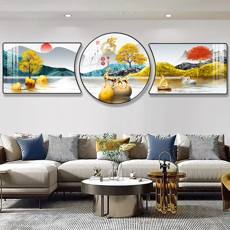 客厅装饰画福禄双全壁画现代轻奢大气三联画寓意好沙发背景墙挂画,家居饰品,现代装饰画,淘宝优惠券,粉丝福利购,淘宝优惠卷