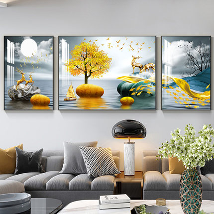 现代轻奢客厅装饰画简约大气高档三联画抽象沙发背景墙画墙上壁画
