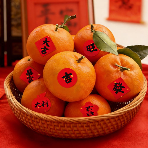 乔迁之喜装饰橘子自粘不干胶福字贴纸节日祝福语干果新居搬家用品