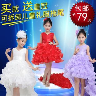 小花童礼服女儿童婚纱女童公主裙婚礼主持人拖尾结婚蓬蓬纱演出服