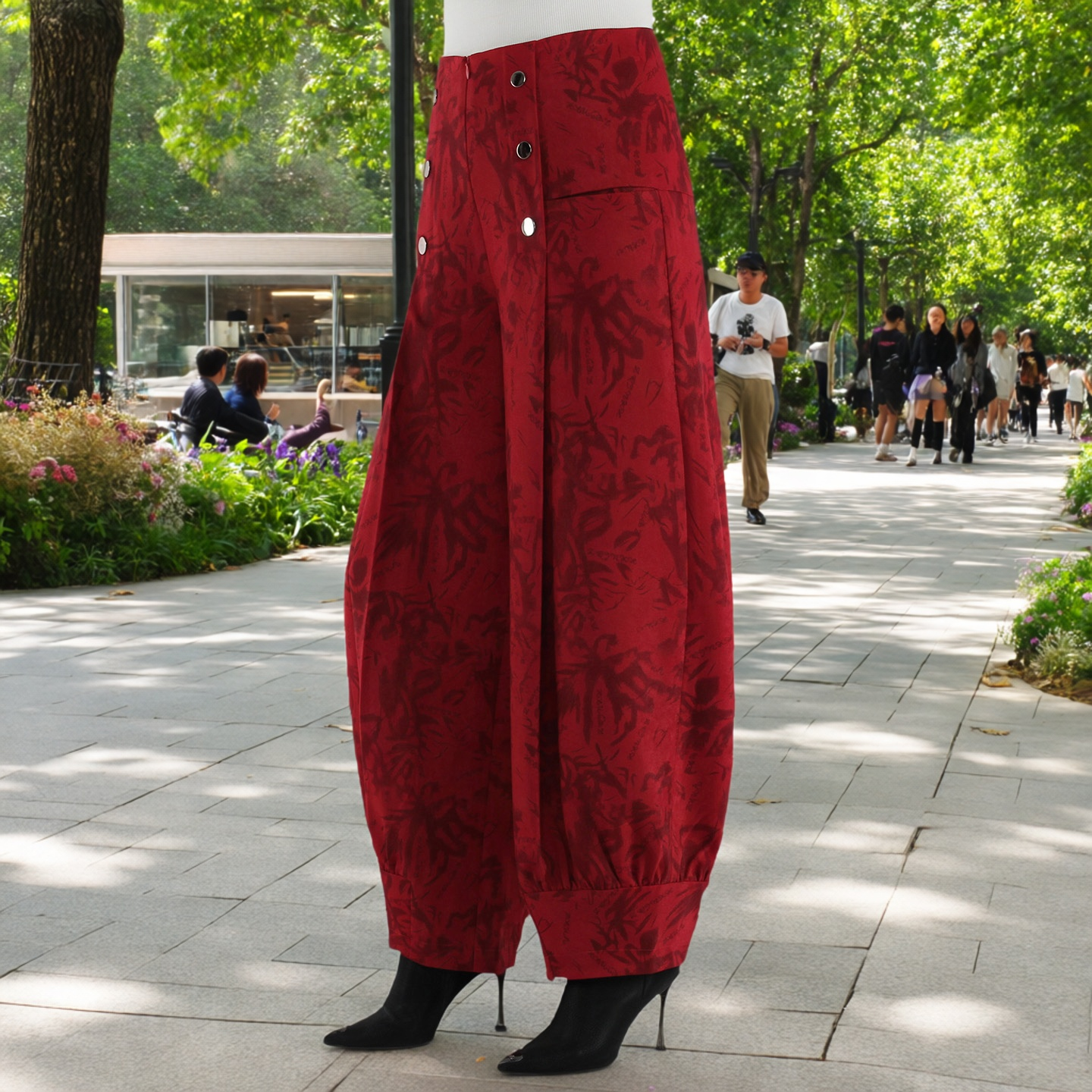 天香缘2026春季新款高腰休闲红花垂坠灯笼裤女哈伦裤花苞舞裤Q230,女装/女士精品,休闲裤,淘宝优惠券,粉丝福利购,淘宝优惠卷