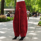 新款 高腰休闲红花垂坠灯笼裤 女哈伦裤 天香缘2026春季 花苞舞裤 Q230