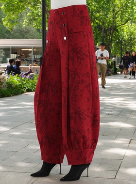 天香缘2026春季新款高腰休闲红花垂坠灯笼裤女哈伦裤花苞舞裤Q230