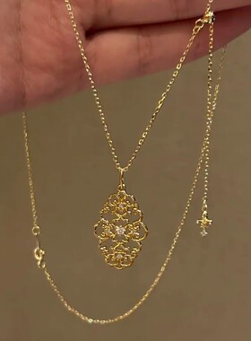 法式气质设计师款培育钻鸢尾花窗项链女经典复古轻奢高级感锁骨链