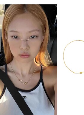 ins风 韩国简约设计 jennie金珍妮 虞书欣金色回形针别针项链锁骨