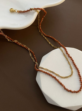 橙石榴石项链渐变橘色细款锁骨链女饰品显白百搭简约叠戴小众