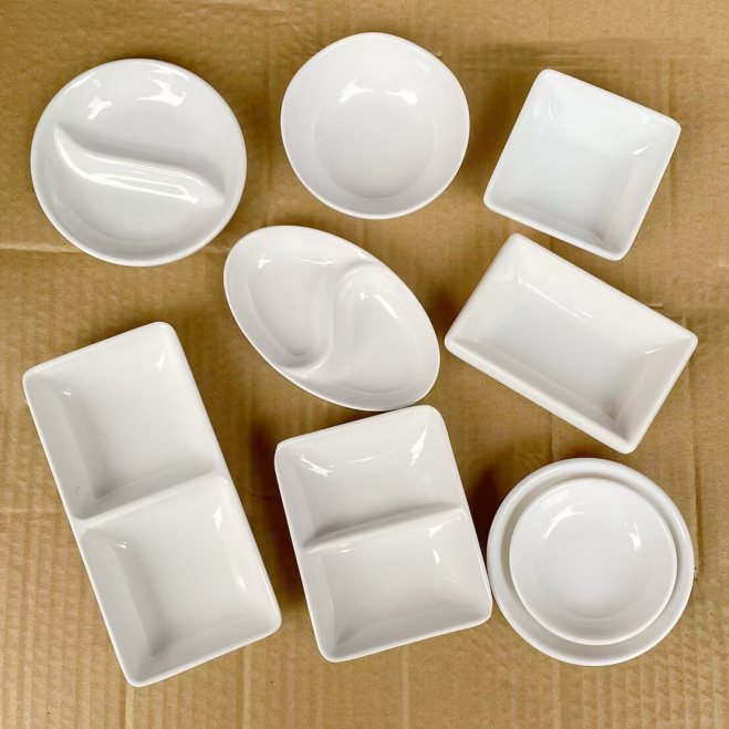 A5密胺餐具调味碟酒店饭店白色仿瓷碟子火锅调料碟双格醋碟酱油碟,餐饮具,碟,淘宝优惠券,粉丝福利购,淘宝优惠卷