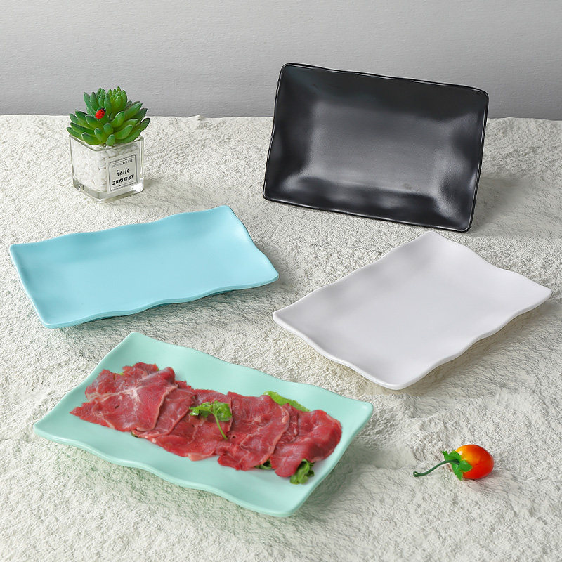 密胺餐具黑色磨砂仿瓷长方盘烧烤店专用火锅配菜盘子炸串凉菜商用