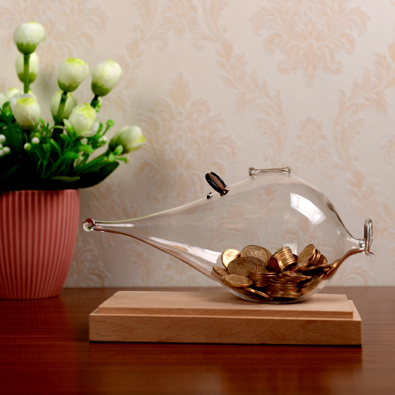 创意新款老鼠存透明储蓄罐储钱罐玻璃工艺品家居摆件生日礼物