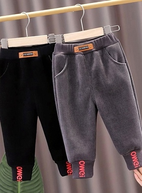 绒裤子秋冬款女童裤一体绒男童童装儿童加灯芯绒长裤宝宝休闲长裤