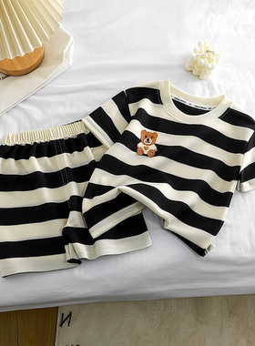 短袖套装条纹男女CZ衣服小童新款宝宝洋气男女夏季2024-100866rf